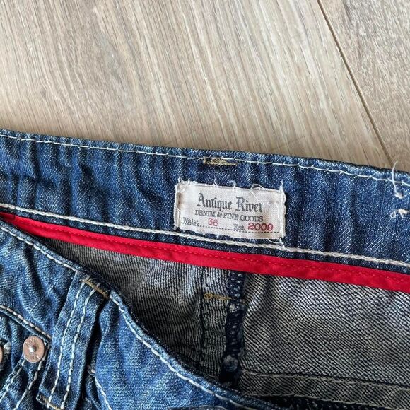 Embroidered Y2K Antique Rivet Jeans Men's 36 x 32 Denim Rocker Flap Pocket Retro - Picture 3 of 7